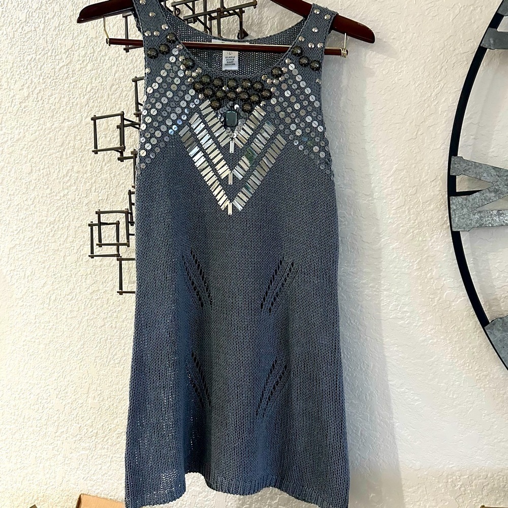 Vertigo Paris Gray Embellished Sweater Vest Sleeveless NWT Size L
